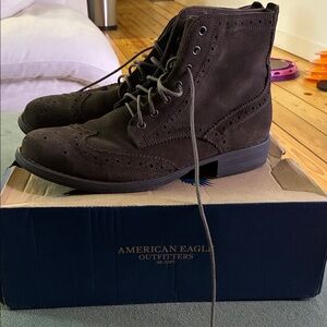 American Eagle Outfitters AEO Suede and Leather Wingtip Dark Brown Lace-Up Boots